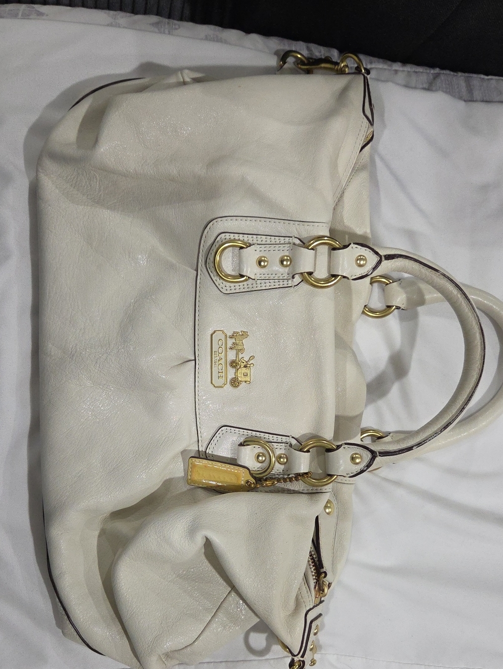 Coach Ashley Leather Satchel Ivory Cream Gold Hardware F15445